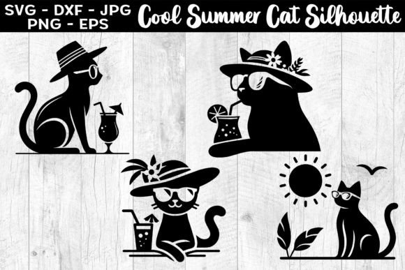 Download Cool Summer Cat Silhouettes SVG EPS PNG - Png Collection