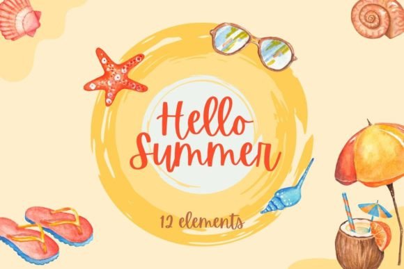 Download Summer. 12 Elements. Watercolor. EPS PNG - Png Collection