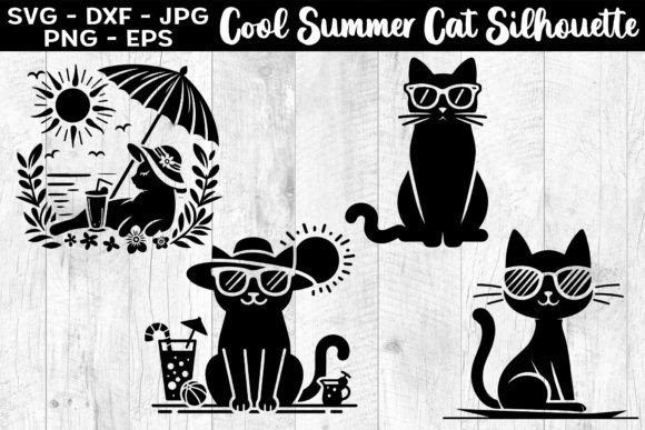 Download Cool Summer Cat Silhouettes SVG EPS PNG - Png Collection
