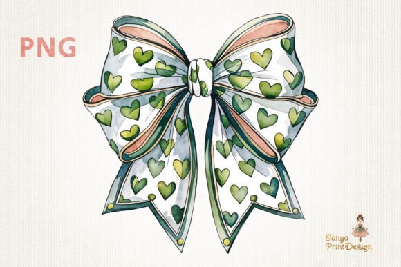 Download Green Hearts Bow Sublimation Clipart PNG - Png Collection