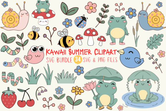 Download Kawaii Summer Clipart SVG PNG Bundle - Png Collection