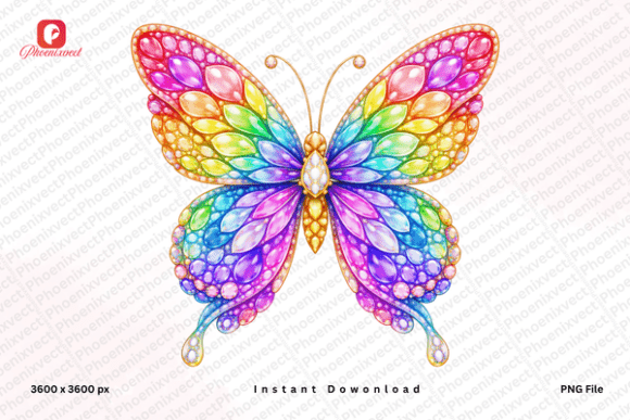 Download Rainbow Rhinestone Butterfly PNG - Png Collection