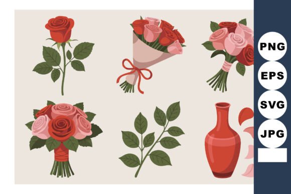 Download Red and Pink Rose Bouquet Vector with S - Rose bouquet vector Collection