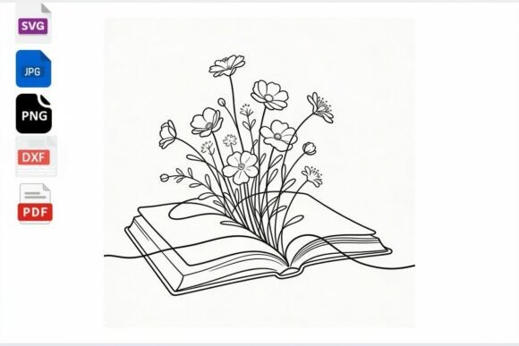 Download Open Book Flowers Line Art SVG PNG DXF - Png Collection