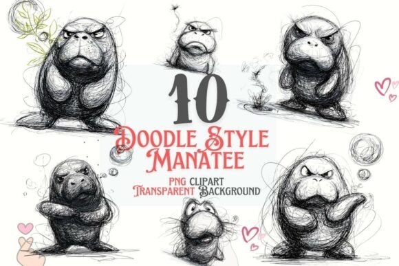 Download Funny Doodle Manatee PNG Clipart Bundle - Png Collection