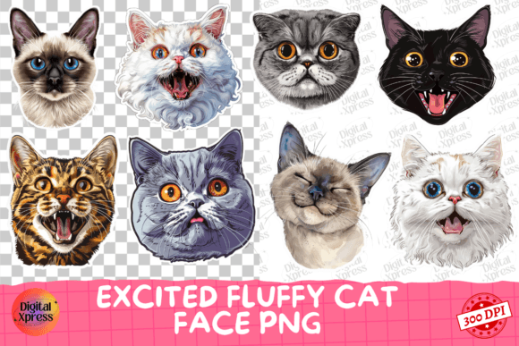 Download Excited Fluffy Cat Face PNG - Png Collection